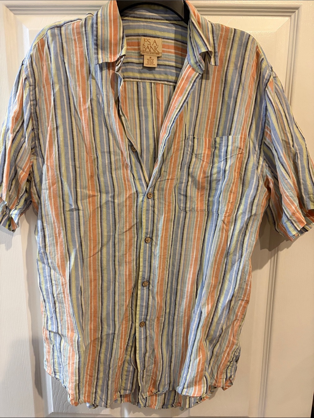 Jos. A. Bank Striped Short-Sleeve Button-Down in Blue, Orange, Cream